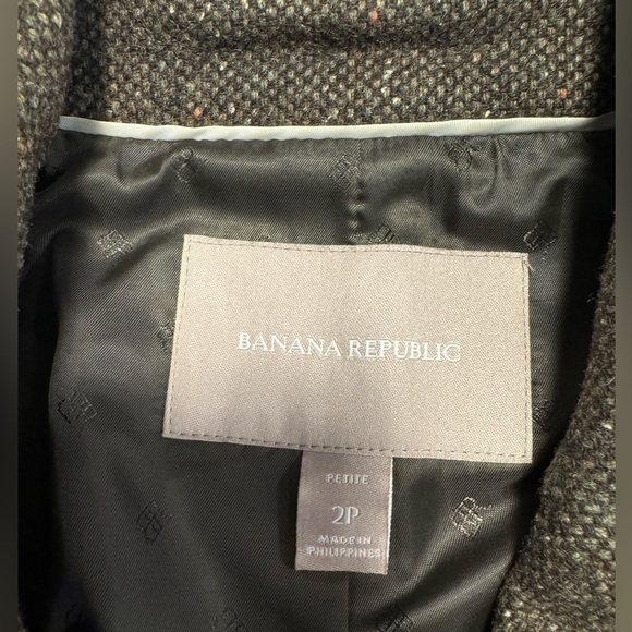 Banana Republic Tweed Military Style Brown/Olive Blazer size 2P old money D - Picture 3 of 11